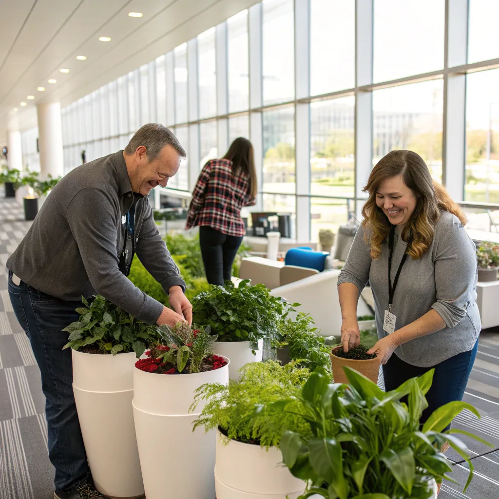 Corporate team building with plant compositions